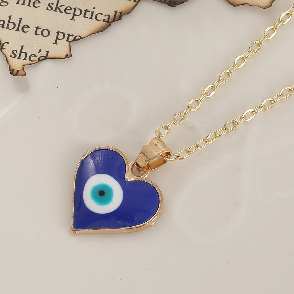 Wholesale Devil's Eye Heart Shaped Alloy Drop Oil Necklace